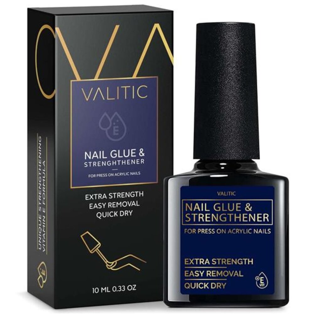 Strong Nail Glue and Strengthener - Quick Dry Brush On Gel for Long Lasting Nail